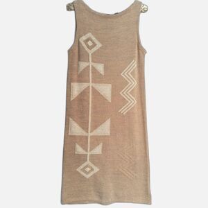 Ralph Lauren NWT Sweater Dress M | Beige Geometric Knit | Coastal Quiet Luxury
